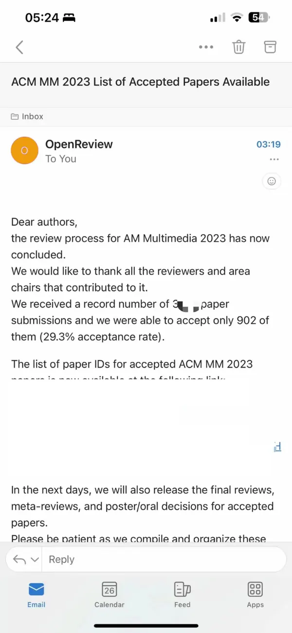 ThinkMind 学员 ACM MM 2023 录用通知(已打码)