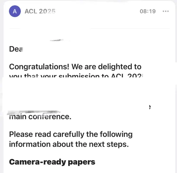 ThinkMind 学员 ACL 2025 主会录用通知(已打码)